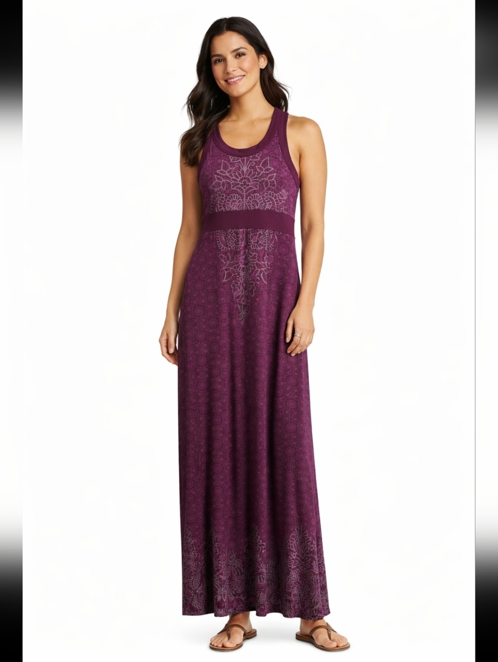 Athleta Deep Plum Floral Racerback Maxi Dress Size L Petite